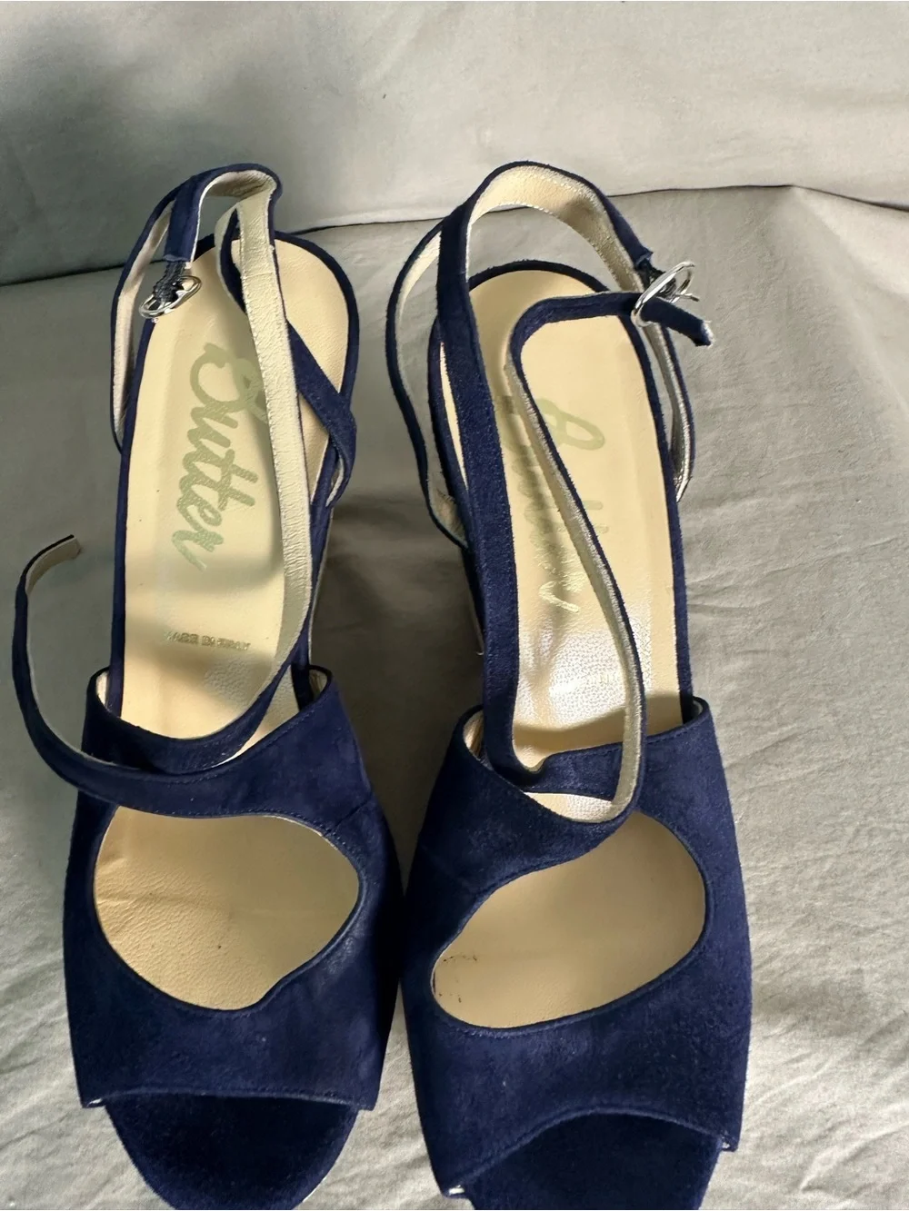 Butter Italy Navy Suede Platform Wedge Sandals Size 6.5 NWOB
